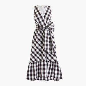 NWT J.Crew Sleeveless Faux-wrap Dress with Pockets in Gingham Cotton Poplin